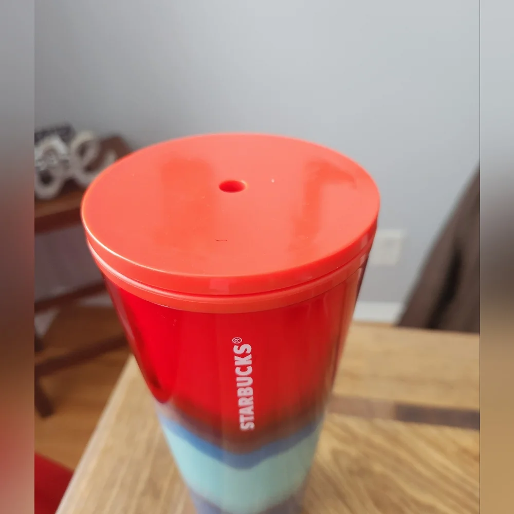 Starbucks Tie-Dye Color Waves Red and Blue Tumbler NWOT